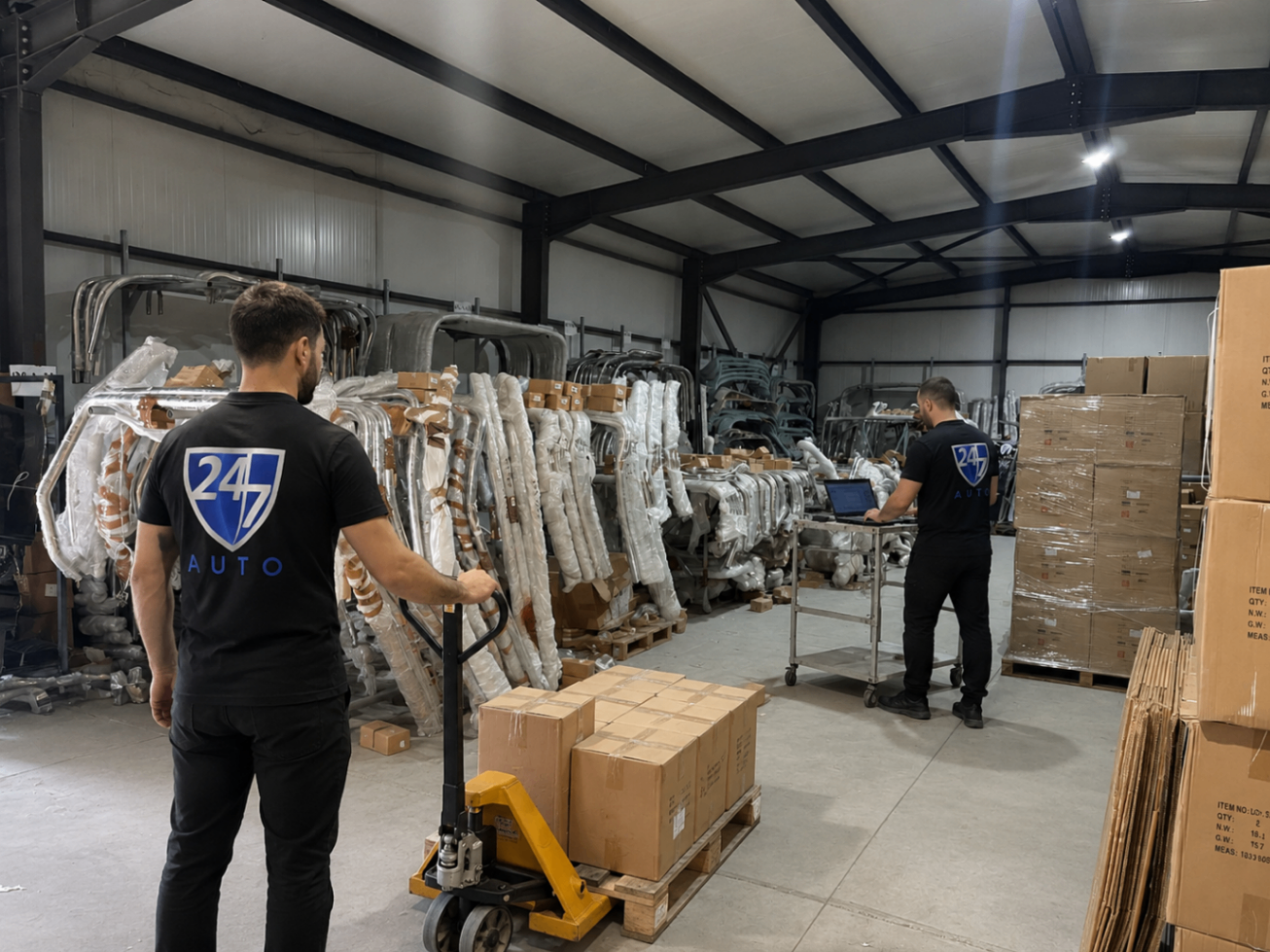 24/7 AUTO team handling stock in the warehouse